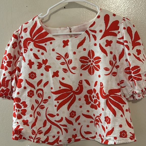 Cupcake and Cashmere Two Purce Red/White Floral Linen Skirt Set SZ Large - Picture 3 of 13